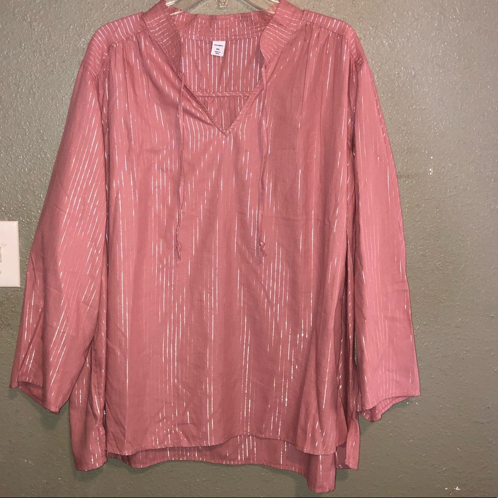 NWT Old Navy Metallic-Stripe Split-Neck Blouse